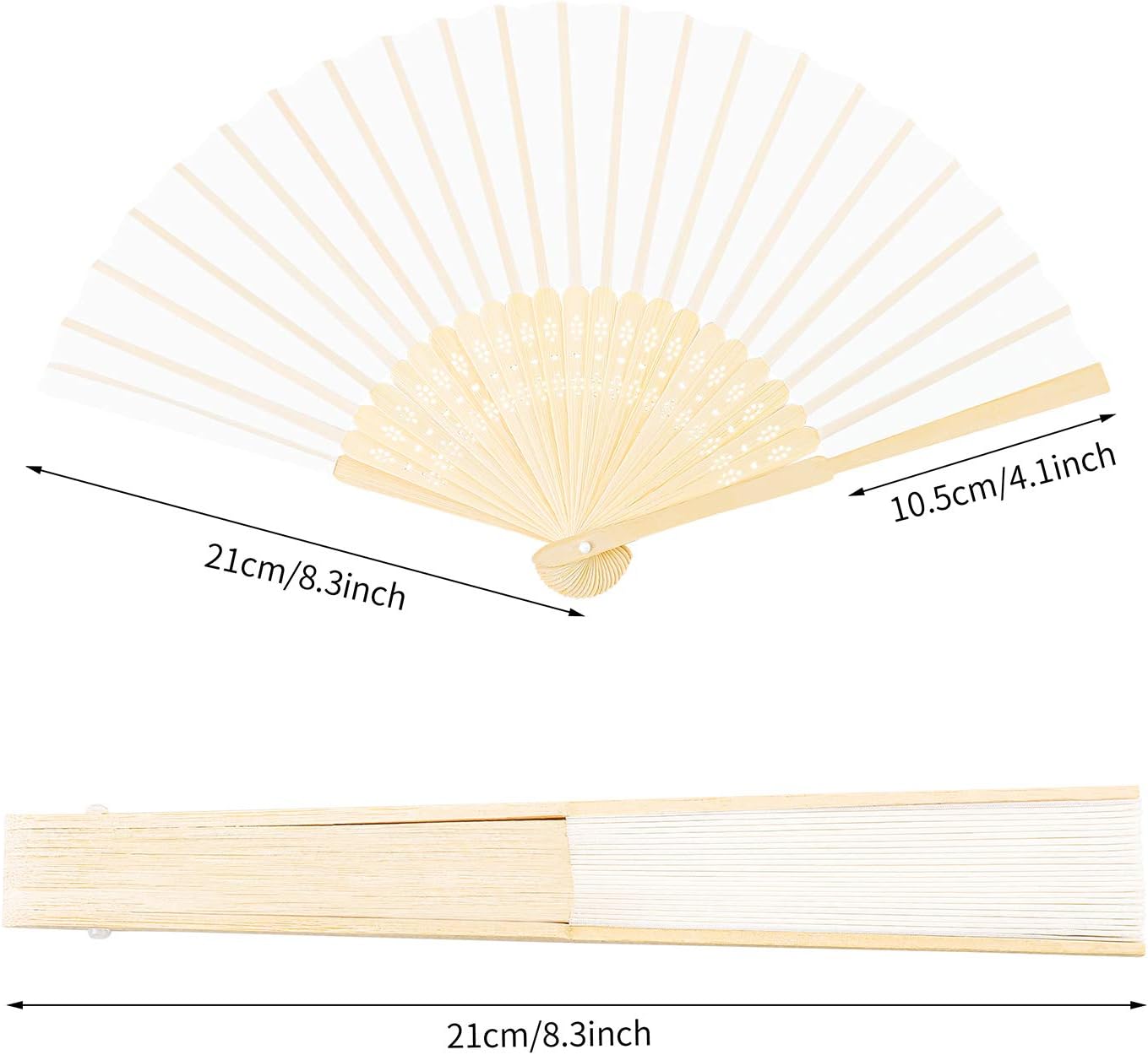 URATOT 36 Pieces White Folding Fans Silk Bamboo Folding Fans Handheld Fans for Wedding, Party Decoration