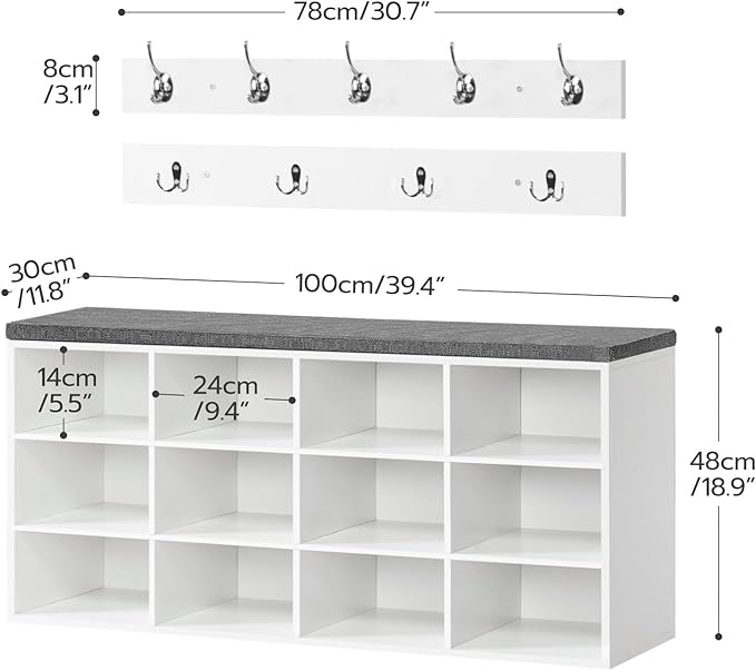 HOOBRO Shoe Storage Bench with Cushion, 39.4" L Entryway Bench with 12 Cubbies - Image 3
