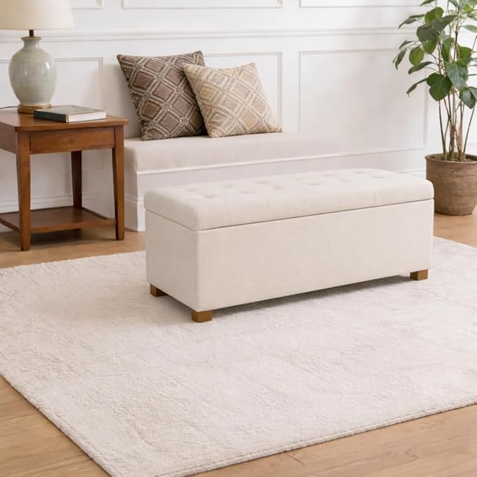 Homepop Home Decor | Upholstered Large Tufted Ottoman Storage Bench | Ottoman - Image 4