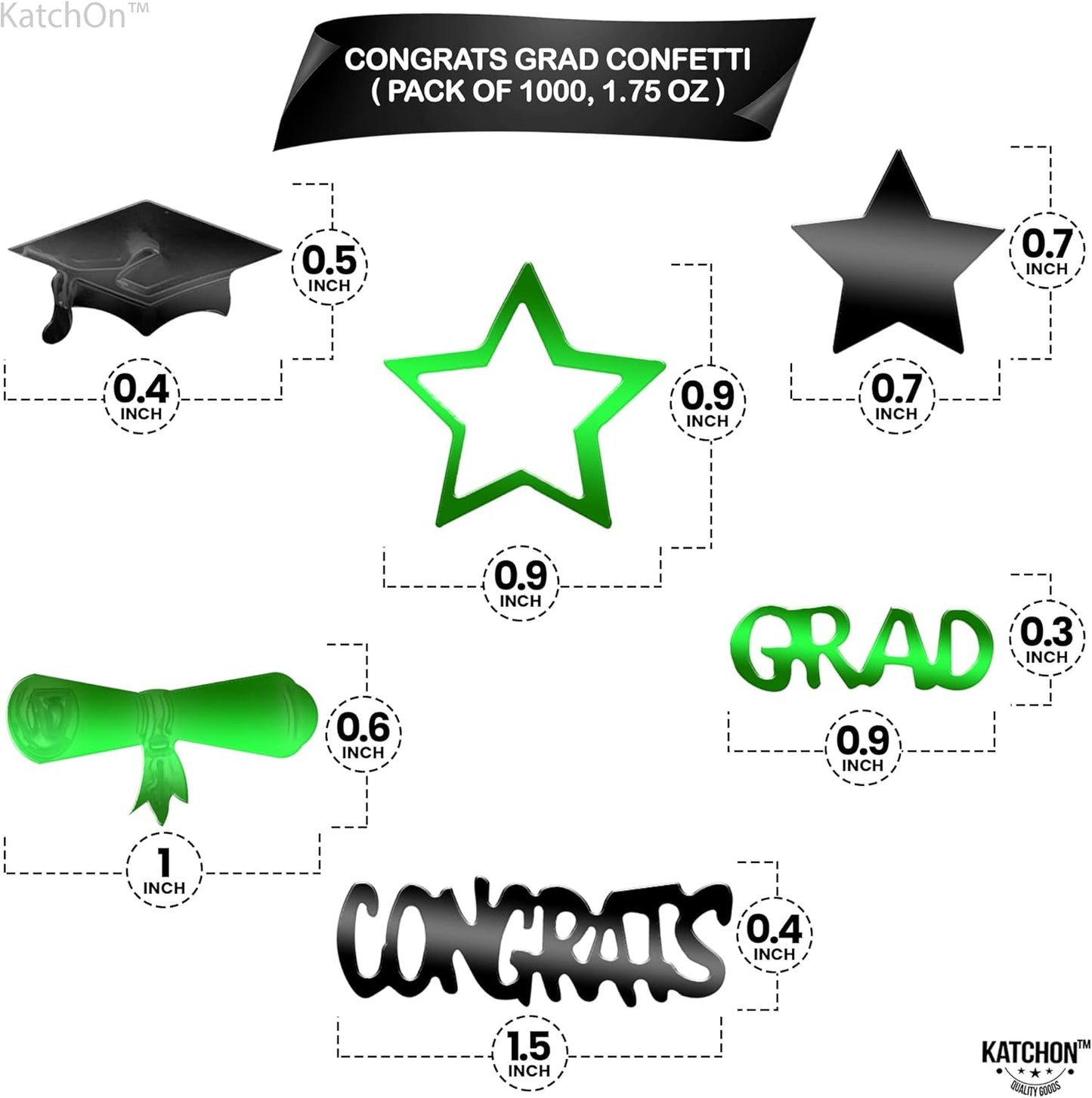 KatchOn, Shiny 2025 Congrats Grad Confetti - Pack of 1000 | Green and Black Graduation Confetti Class of 2025 Decorations | Graduation Decorations 2025