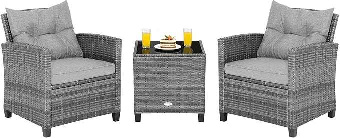 COSTWAY 3-Piece Patio Furniture Set, Outdoor Wicker Rattan Sofa by COSTWAY