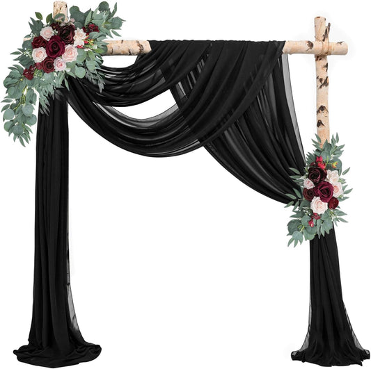 20Ft Length x 28" Width 2 Panels Wedding Arch Draping Fabric Black Arch Drapes Chiffon Fabric Sheer Curtains Backdrop for Party Decor Wedding Bridal Ceremony Ceiling Stage Reception Decorations