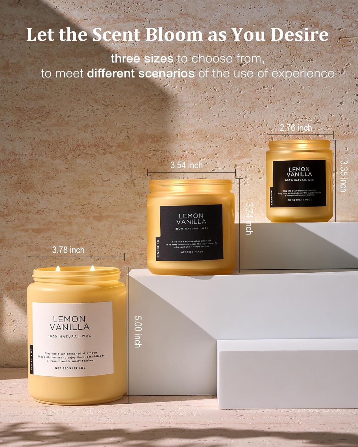 M&SENSE Candles Lemon Vanilla Scented, 19.4oz 110 Hours Long Lasting for Home 2 Wick Natural Soy Wax Non Toxic Candles in Glass Jar, Stress Relief Gifts for Women and Men
