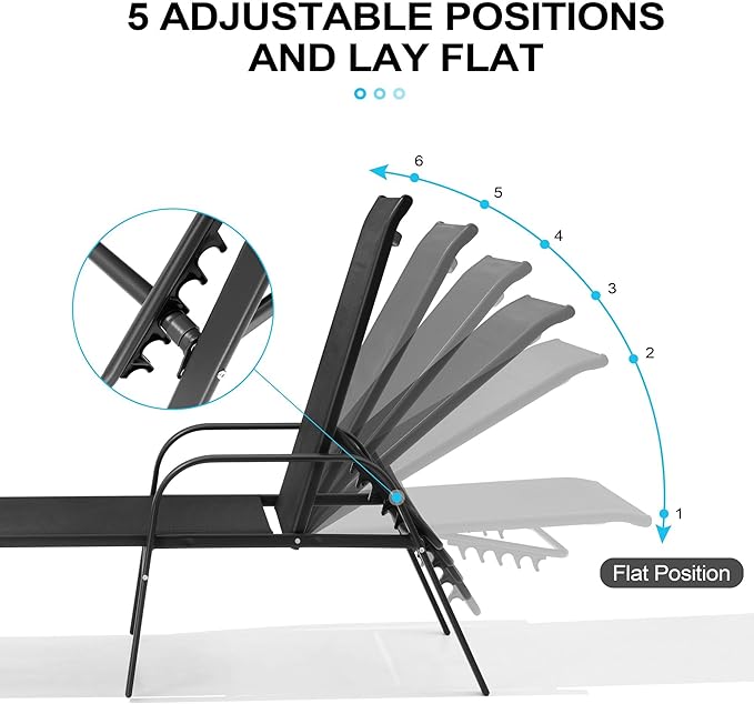 Crestlive Products Outdoor Chaise Lounge Chair, 5-Position Pool Lounge Chairs - Image 6