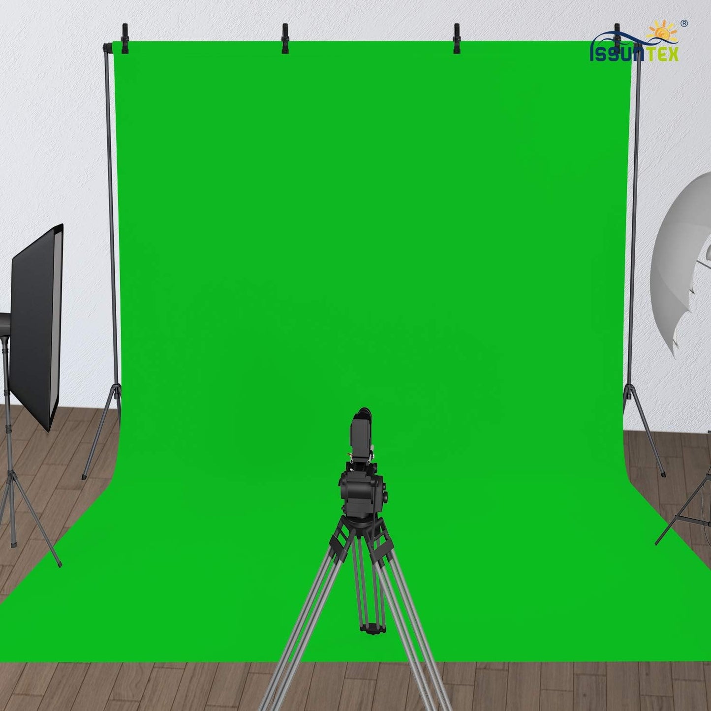ISSUNTEX 10X20 ft Background Muslin Backdrop, Photo Studio, Collapsible High Density Screen for Video Photography and Television-Green