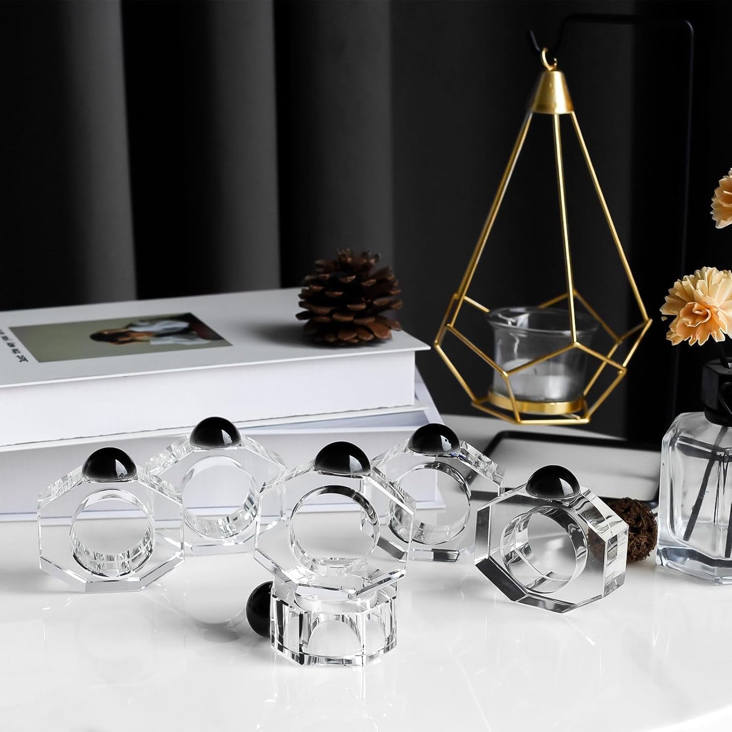 Crystal Napkin Rings Holder Silver Diamond Napkin Rings Pack of 6 Pieces,Hotel Restaurant Wedding Party Holiday Banquet Dining Table Decor