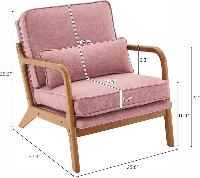 VINGLI Cozy Living Room Chairs, Linen Pink Accent Chairs Set of 2, Wood Lounge - Image 2