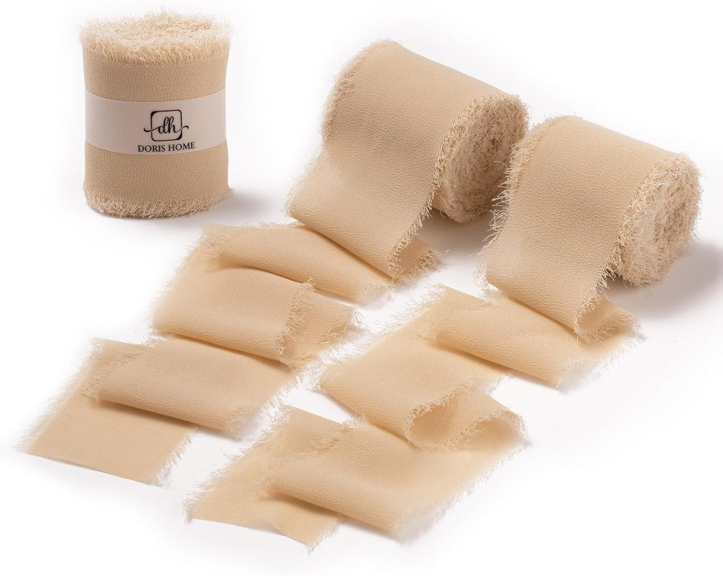 DORIS HOME Nude Chiffon Ribbon for Flower Bouquet, 2" x21Yd Fabric Ribbon for Gift Wrapping, Handmade Frayed Ribbon for Wedding/Christmas Decorations