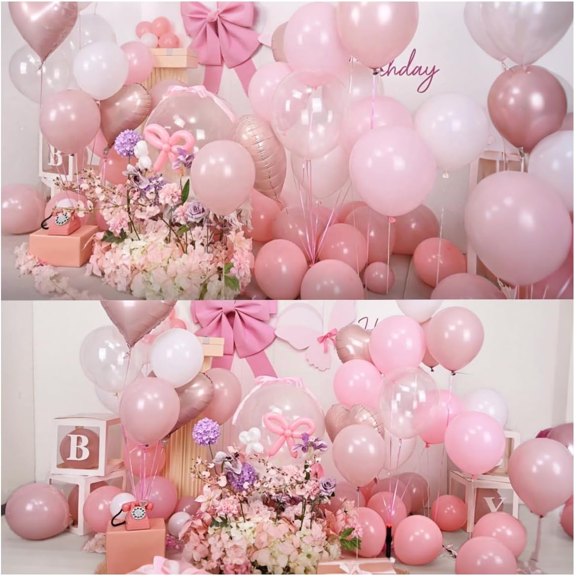 Pastel Pink and White Balloons Heart Shape Balloons, Light Baby Dusty Pink White Coquette Party Decorations with 18 inch Clear Heart Mylar Balloon for Princess Girl Just Want to Be One Birthday Decor