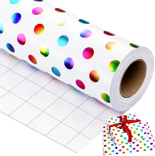 Yarcony Colorful Polka Dot Wrapping Paper Mini Roll, Gift Wrapping Paper, Rainbow Polka-Dot Gift Wrap for Present Packaing, Boys Girls Birthday, Party, Holidays, and Celebrations(17 Inch X 16.5 Feet)