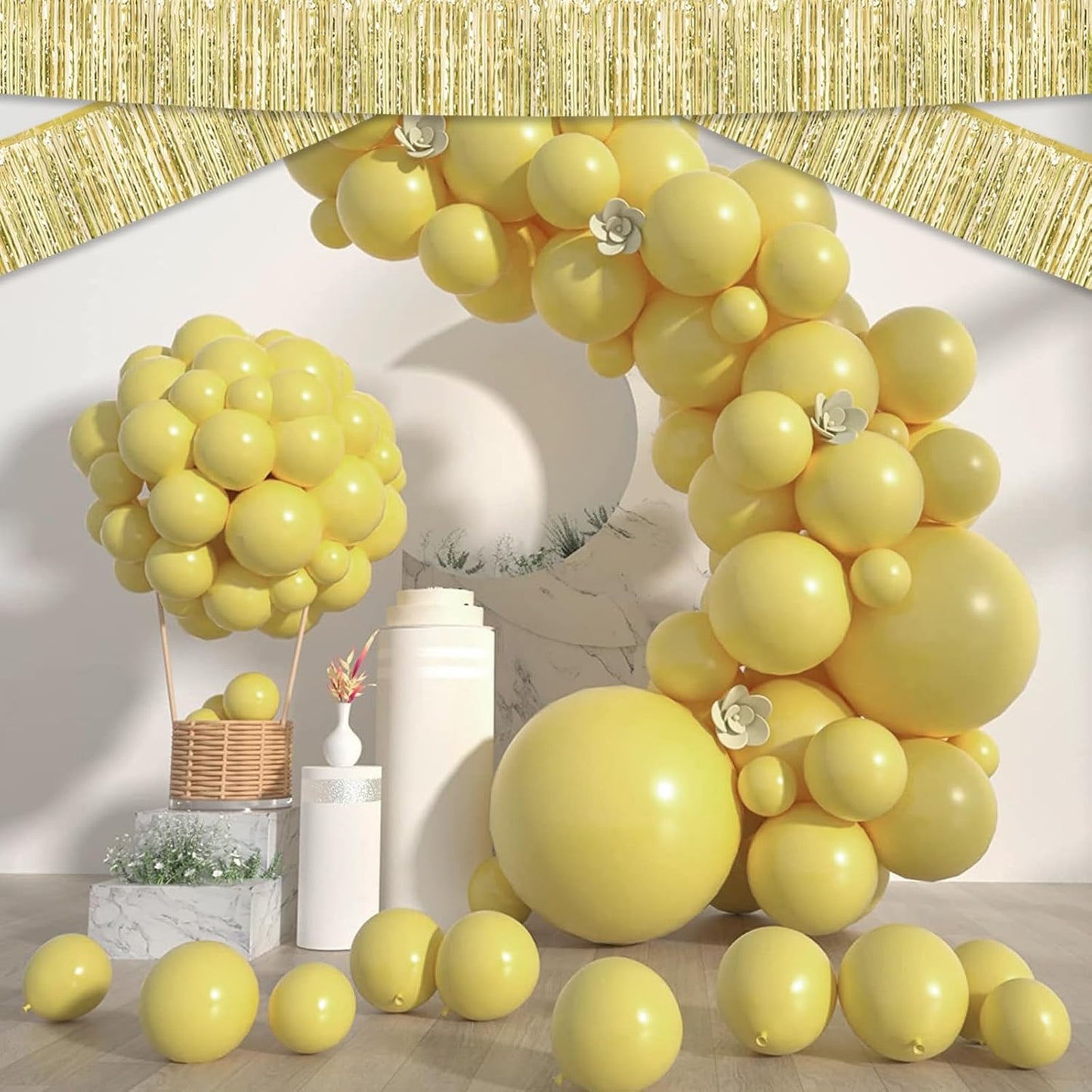 6 Pack 10 Feet Light Gold Foil Fringe Garland Metallic Tinsel Streamers Banner Wall Hanging Curtain Backdrop for Parade Floats, Birthday, Graduate, Mother's Day, Wedding Party Decoration