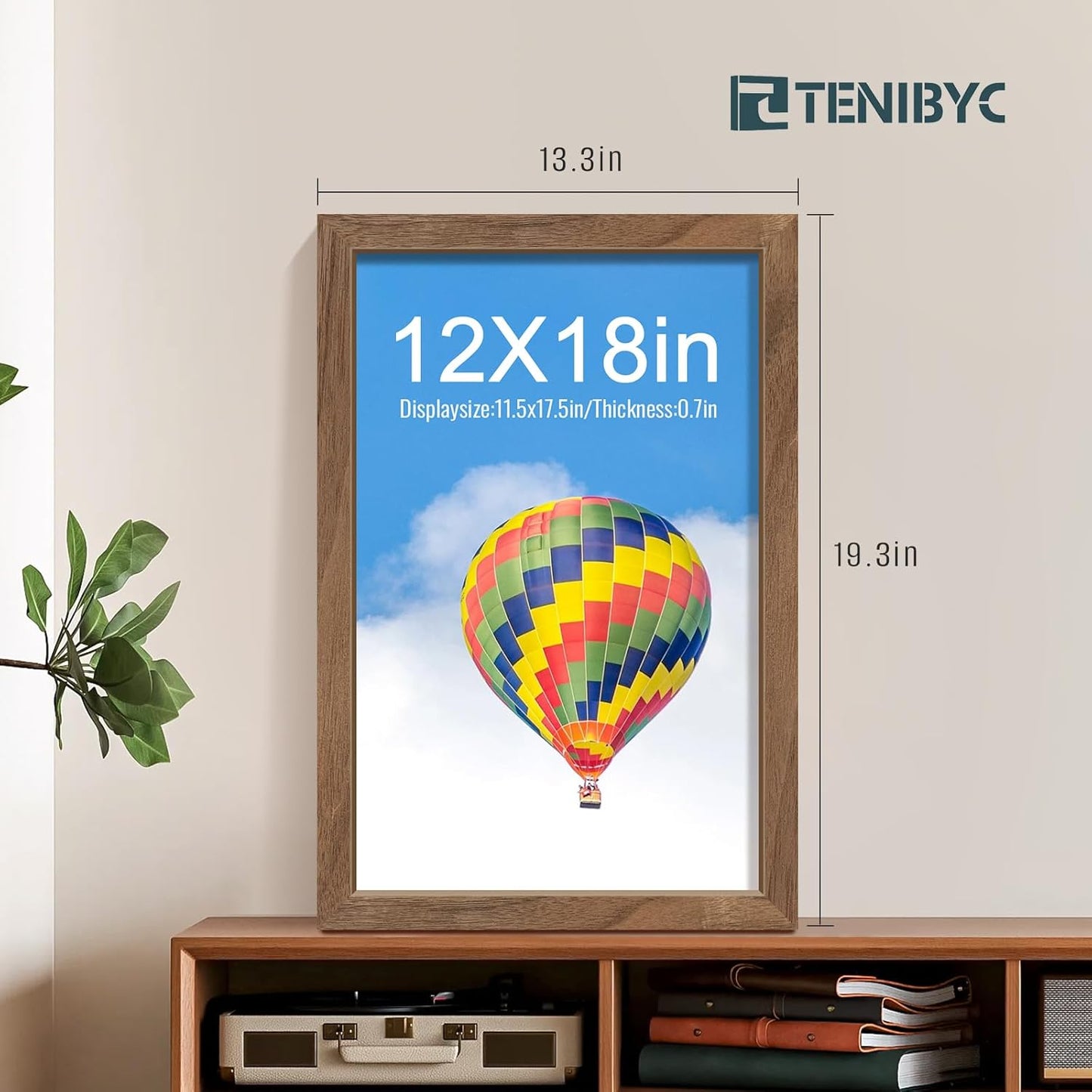 12x18 Frame Set of 4, Brown Grain, Walnut Wood & HD Tempered Glass, 12x18 Poster Picture Frame, Vertical & Horizontal Wall Hanging