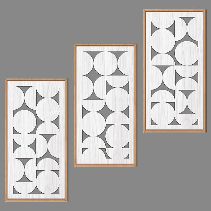 IARTTOP White Abstract Wood Wall Art Framed 8x16 Inch Set of 3 Modern by IARTTOP