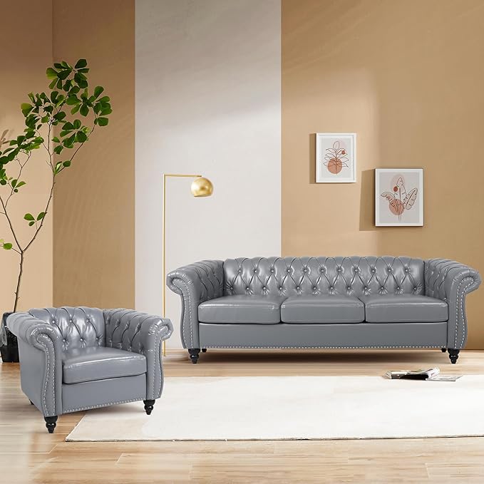QHITTY 2 Piece Living Room Set, Sectional Chesterfield Sofa Chair Contemporary - Image 7