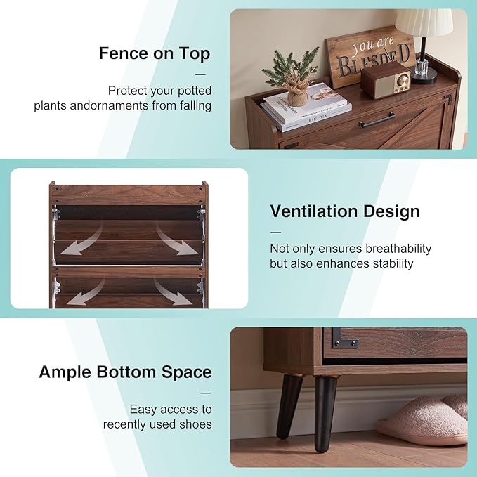 Barnyatoh Shoe Storage Cabinet, Farmhouse Shoe Organizer - Image 4