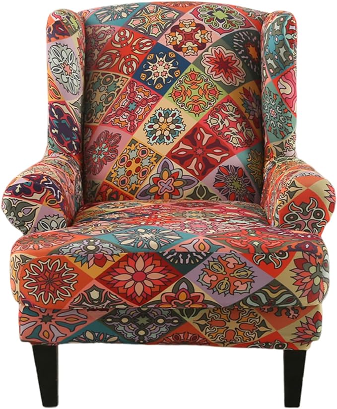 KRFOONN Stretch Wing Chair Slipcovers Printed 2 Piece Wingback Chair Covers by KRFOONN
