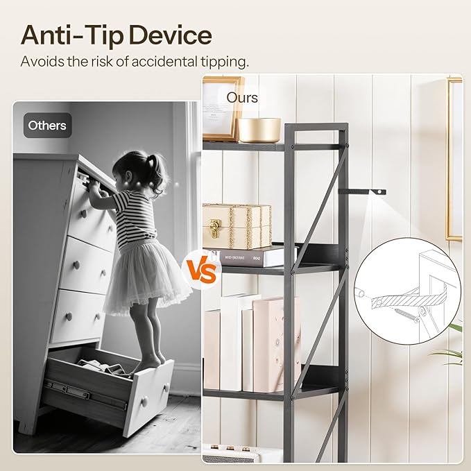 HOOBRO Bookshelf, 5-Tier Industrial Bookcase, Book Shelf Storage Organizer - Image 7