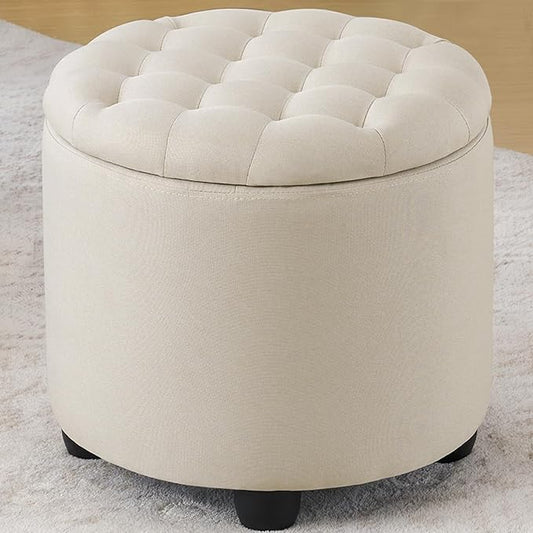 Furniliving Modern Round Storage Ottoman, Button Tufted Ottoman Foot Stools by FurnilivingFurnitureforHome