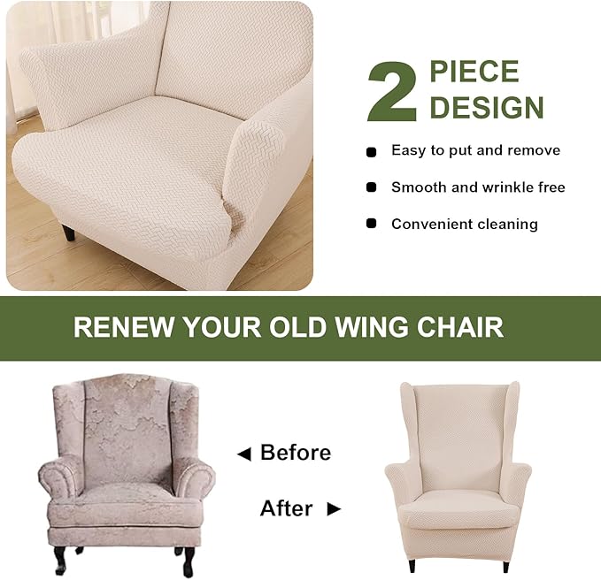 HAOYONG Jacquard Wingback Chair Cover Thickening Armchair Covers 2 Pieces - Image 6