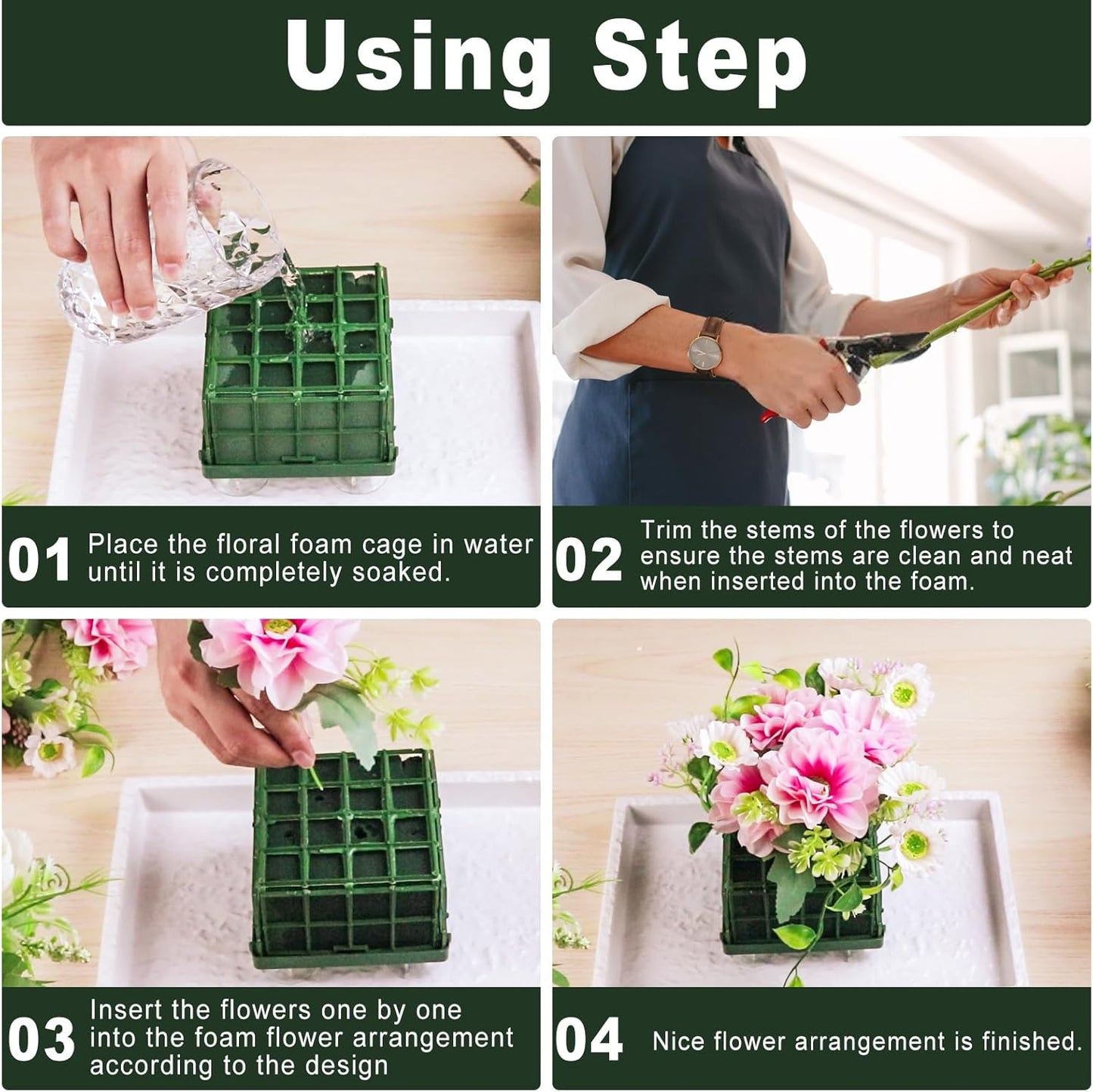 Krijues 2 Pcs Floral Foam Cage for Flowers for Christmas DIY Crafts, Square Flower Holder with Floral Foam for Fresh Flower Arrangement Decoration, Wedding, Interior and Garden 4.1 x 4.1 x 3.1 Inch