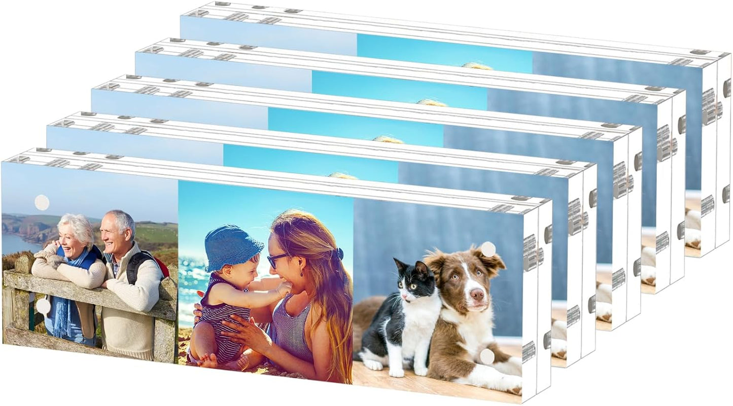 HELPLEX Acrylic Frame, 5 Pack 2x6 Photo Booth Frames, 20mm Thicker Frameless Clear Double Sided Magnetic, Free Standing Desktop Display Stand