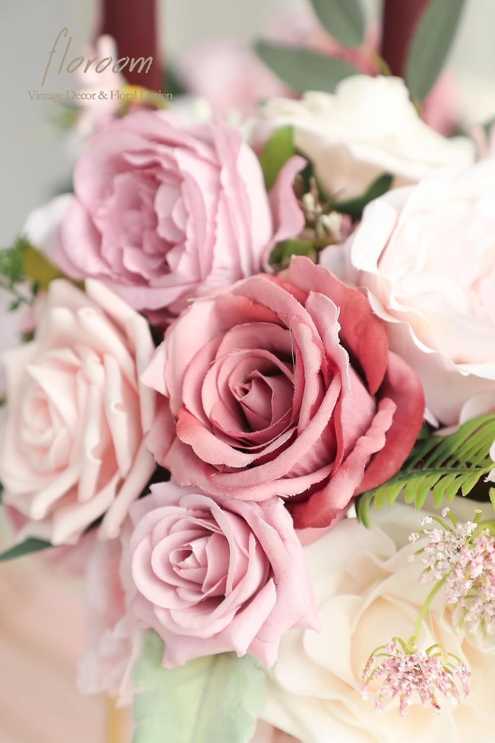 Floroom Dusty Rose Cream Artificial Flowers Fake Roses Peonies and Greenery Combo Box Set for DIY Wedding Bouquets Bridal Shower Centerpieces Floral Arrangements Party Tables Home Decorations