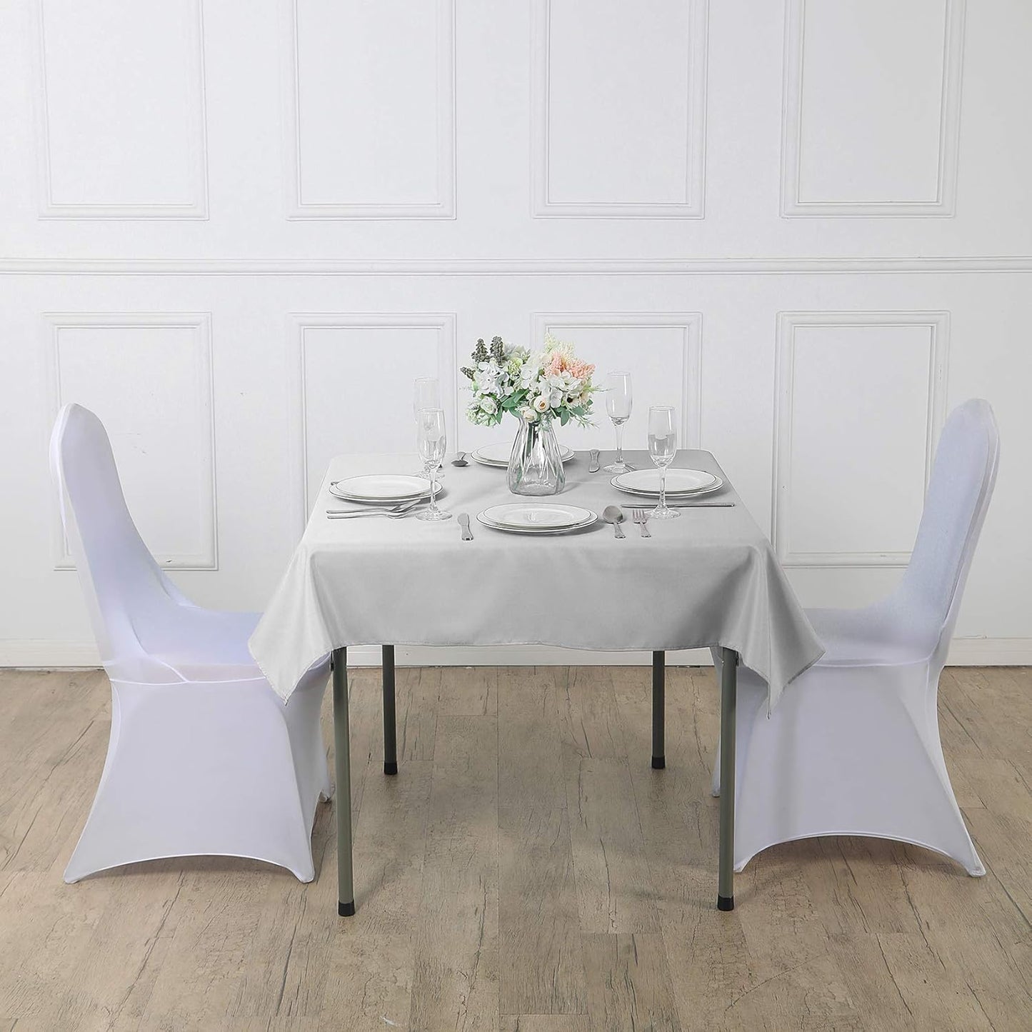 Cupuamon Square Tablecloth 70x70 inch Washable Polyester Fabric Table Cloth for Wedding Party Dining Banquet Decoration（70x70,Silver）