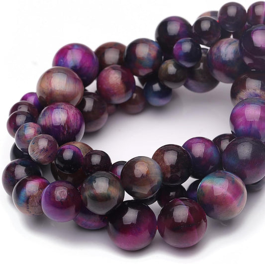 6mm Natural Stone Beads for Jewelry Making,Galaxy Tiger Eye Polished Smooth Round Gemstone Beads for Bracelet Necklace 15 Inch