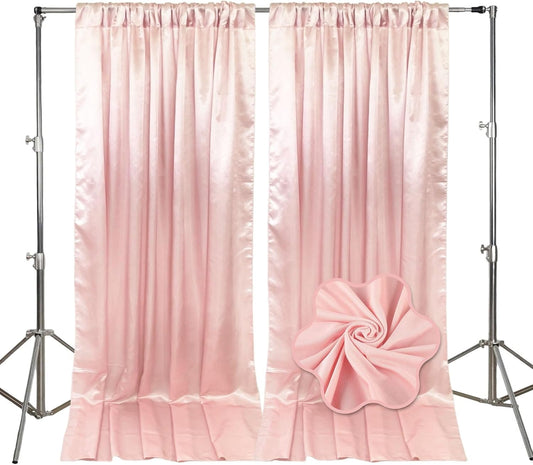10ft x 10ft Ligt Pink Backdrop Curtains for Parties, Fabric Satin Background Curtain with Rod Pockets for Weddings, Birthday, Baby Shower, Photography, Graduation Party Backdrop Drapes, 2 Panels
