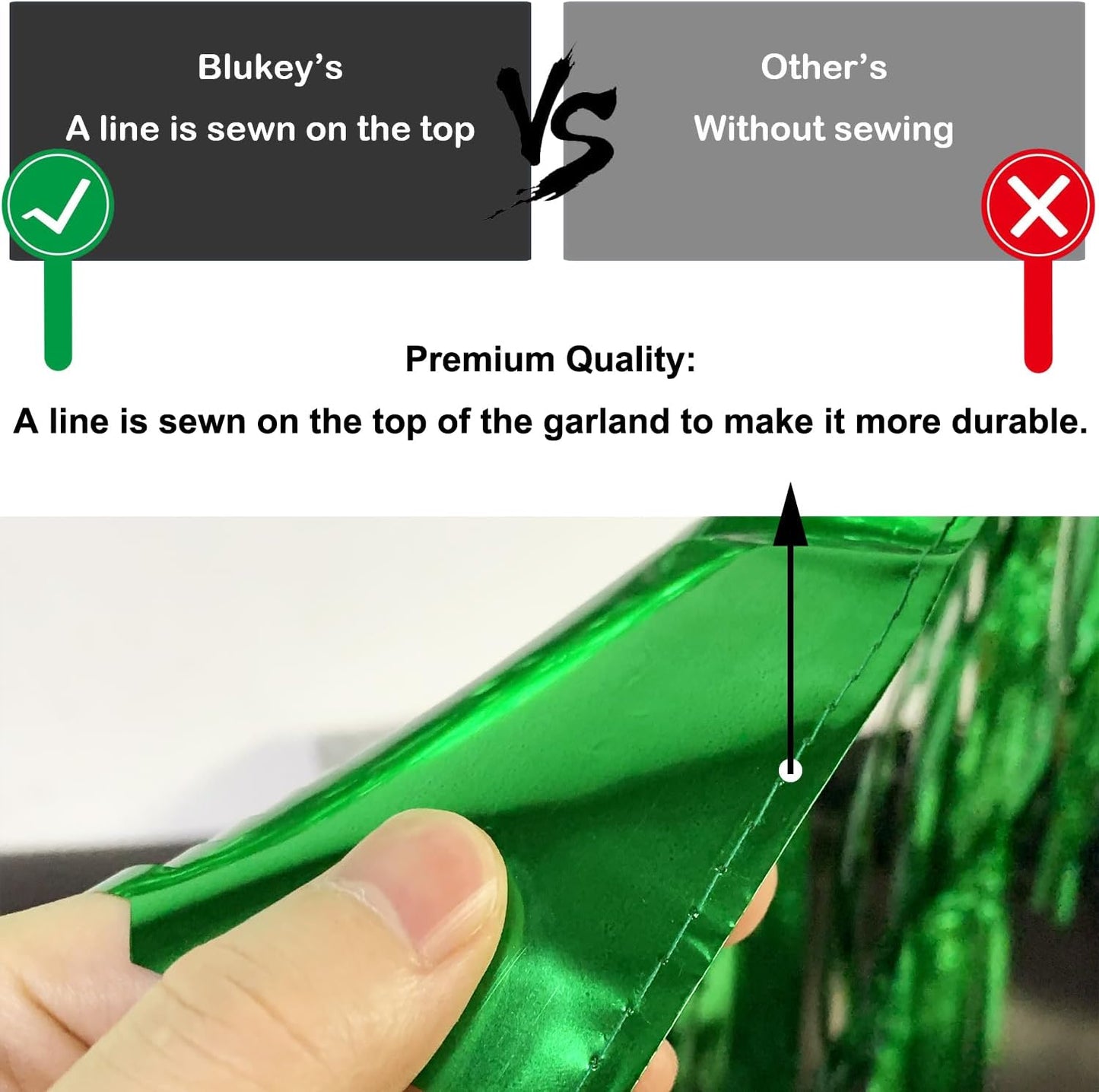 Thick 10 feet by 15 inches Green Foil Fringe Garland - Pack of 3 | Shiny Metallic Tassle Banner for Car Parade Floats, Wedding, Birthday | Wall Hanging Fringe Garland Banner (Green)