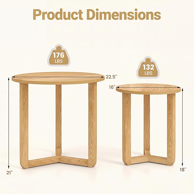 Tangkula Round Nesting Coffee Table Set of 2, Farmhouse End Tables - Image 2