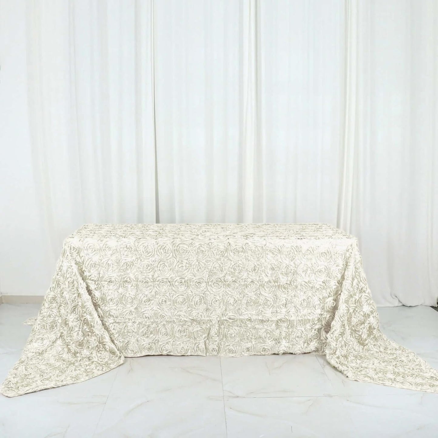 Efavormart 90"x156" Wholesale Rectangle Table Cover Ivory Grandiose Rosette 3D Satin Tablecloth for Wedding Party Event Decoration