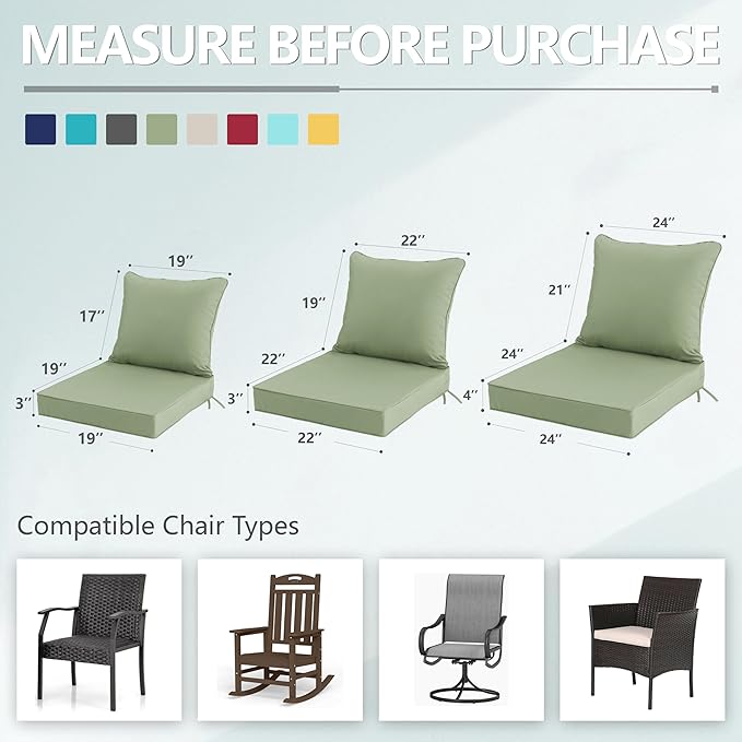 24x24 Inch Outdoor Chair Cushions Set of 2, Patio Furniture Cushions - Image 7