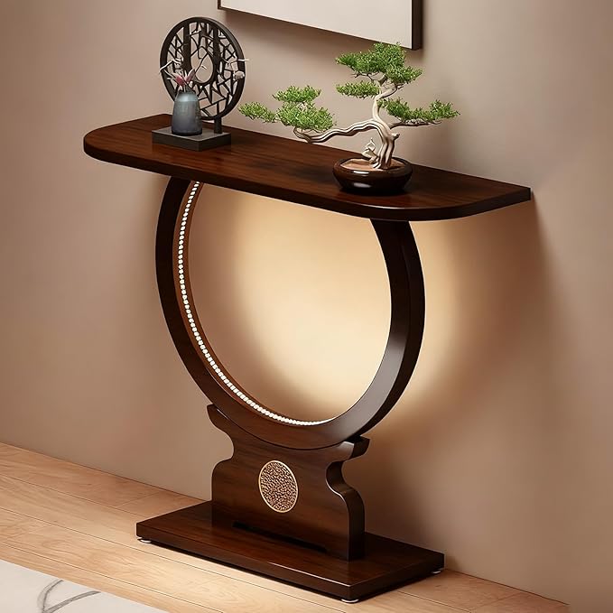 Wood Console Table for Entryway or Living Room, Circle Design by YKLYTBD