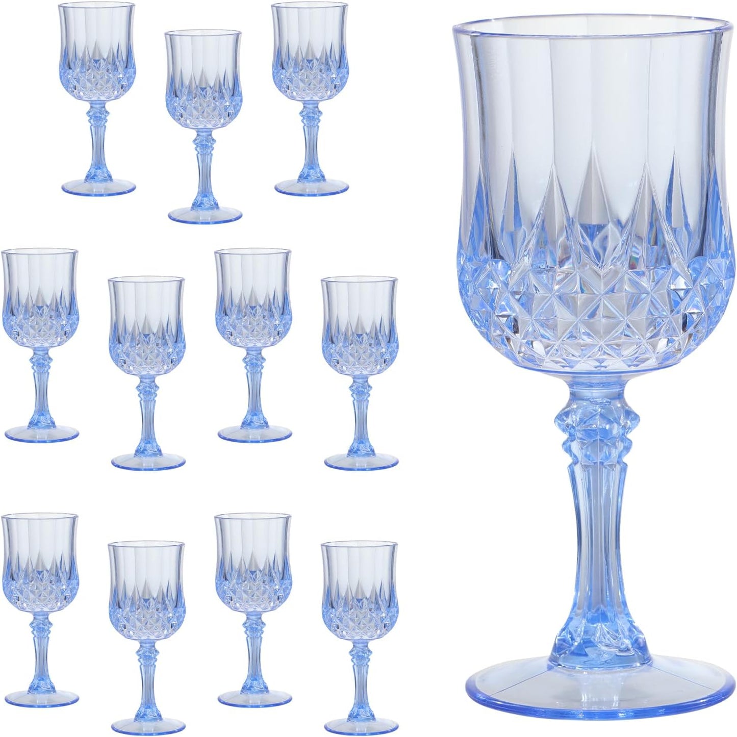 Blue Plastic Wine Glasses Set of 12 – 7oz Unbreakable Vintage Drinking Glasses for Parties Reusable & Dishwasher-Safe for Weddings, Bars, and Every Celebration