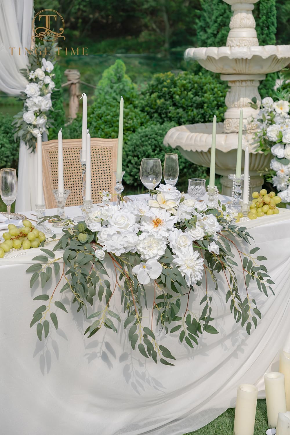 TINGE TIME Artificial Sweetheart Flower Swag with Table Cloth and Table Runner, Pack of 3 Floral Arrangement for Wedding Sweetheart Desktop Centerpiece Decoration Valentine's Day (IvoryWhite)