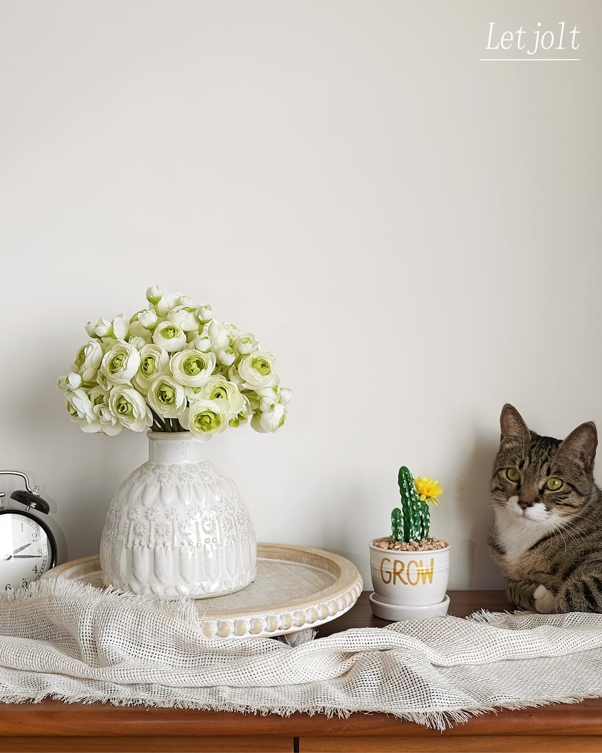 Letjolt Ranunculus Artificial Flower 18 Pcs Green Silk Ranunculus Wedding Bouquet Engagement Centerpieces Arrangements Bridal Shower Decorations Home Decor, Green