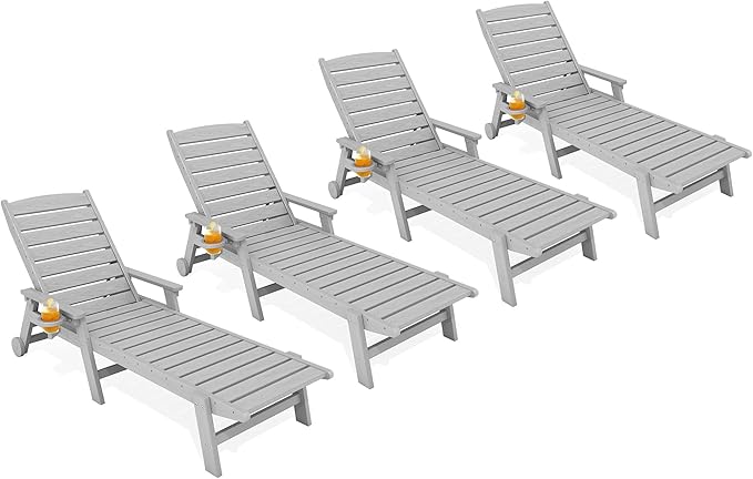 KINGYES HDPE Lounge Chair Outdoor Set of 4, Patio Chaise Lounge Recliner by KINGYES