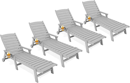 KINGYES HDPE Lounge Chair Outdoor Set of 4, Patio Chaise Lounge Recliner by KINGYES