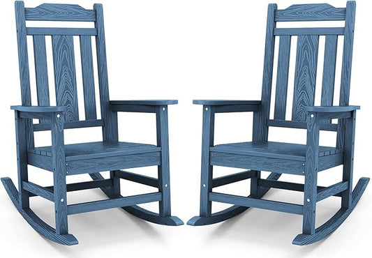 SERWALL Blue Outdoor Rocking Chair Set of 2, All Weather Patio Rocking Chair by SERWALL