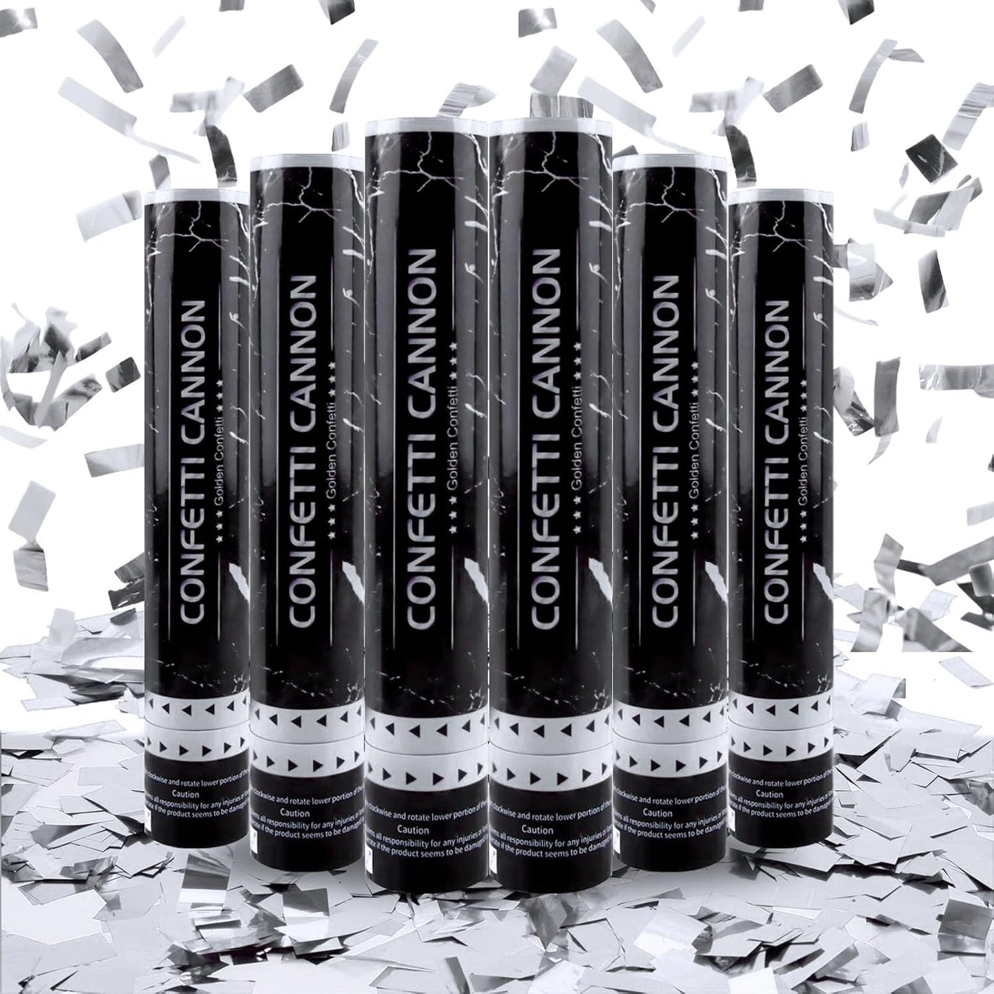 6 Pack Silver Confetti Poppers, 12 Inch Confetti Cannon Party Poppers Shooters for Birthday, Wedding, Graduation, Anniversary, Parties, Christmas, New Year's Eve
