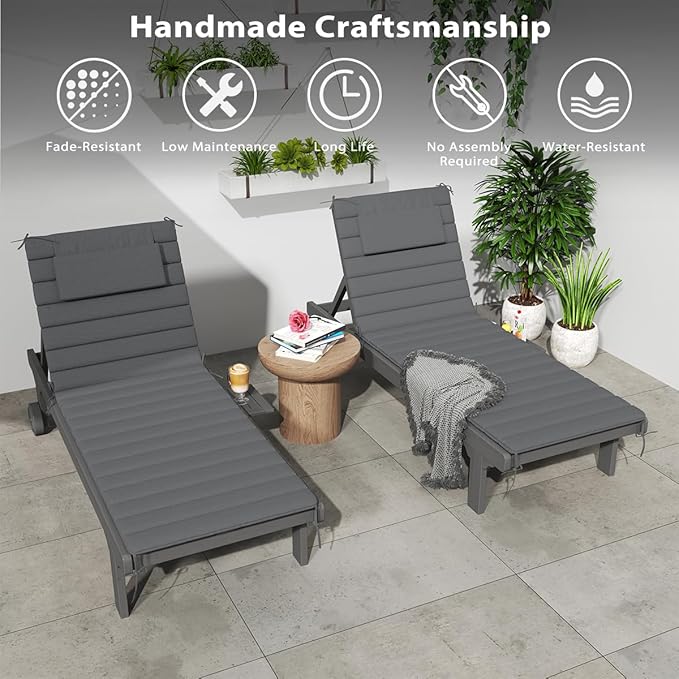 Sundale Outdoor Olefin Quilted Lounge Cushion Set of 4, Patio Foldable Chaise - Image 8