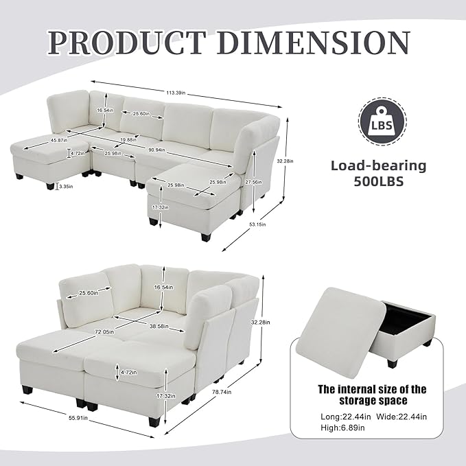 113" Modular Sectional Sofa Couch - Image 3