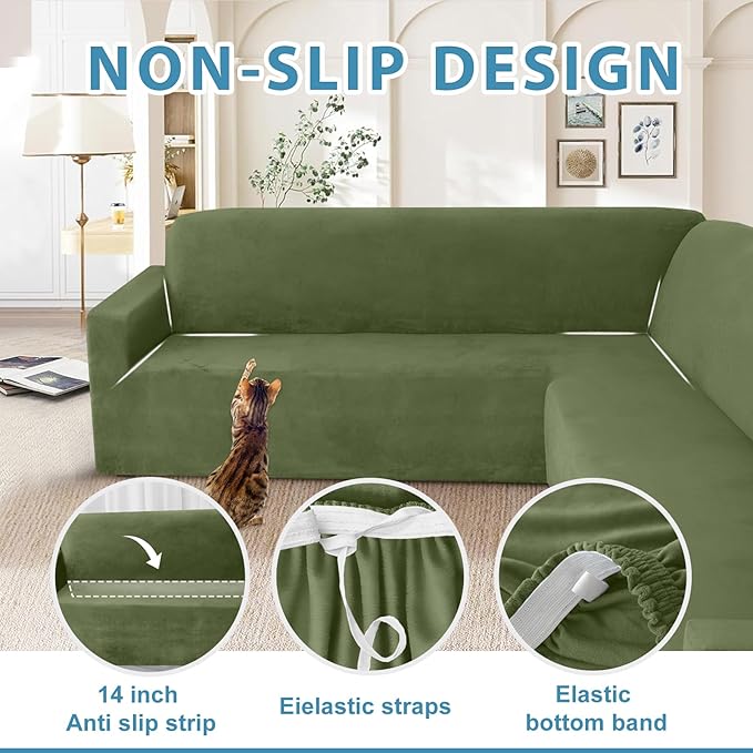 HDCAXKJ Corner Sectional Couch Covers Velvet Stretch L Shape Sofa Cover Soft - Image 4