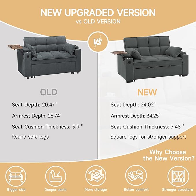 hansones ​66" Multi-Functional Pull-Out Sofa Bed - Image 7
