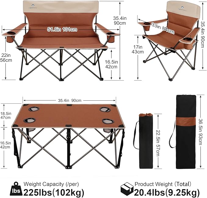 Camping Chair Set of 3, Outdoor Folding Camping Chairs - Image 3