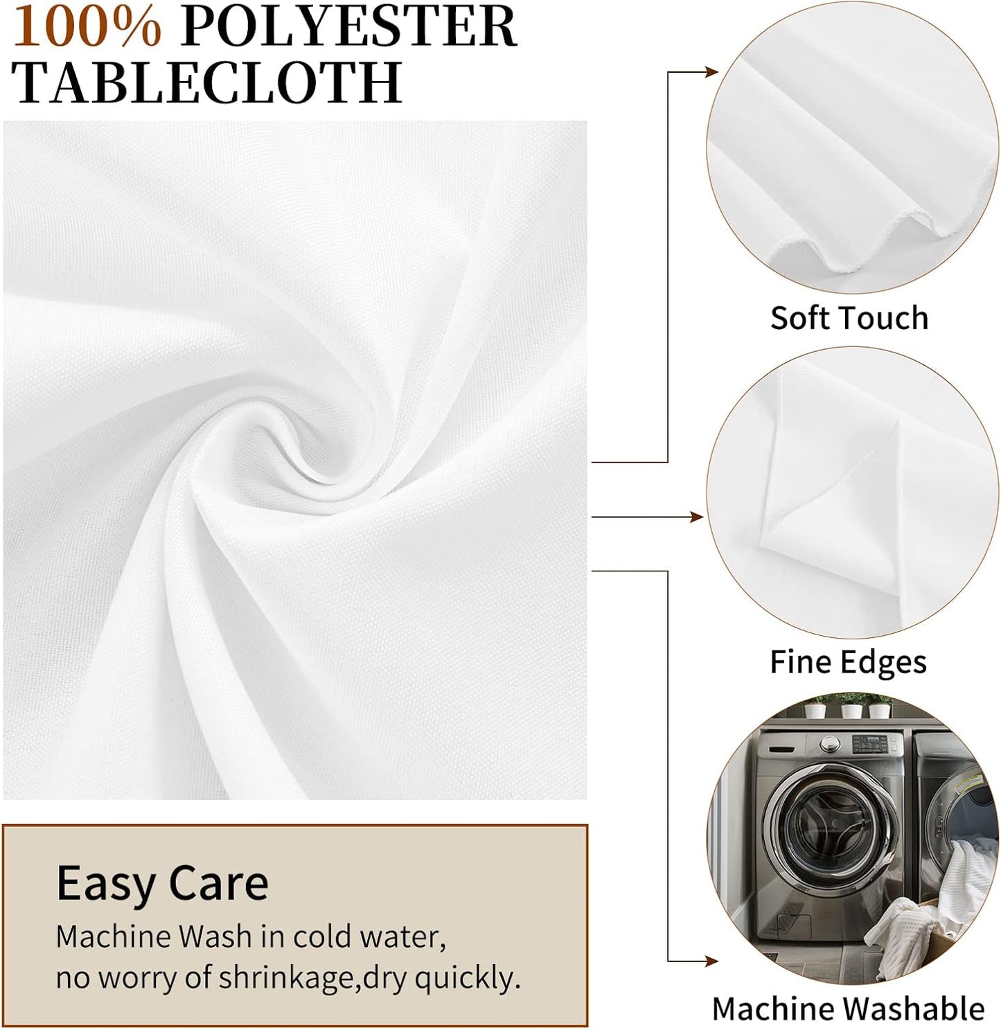 6 Pack Round Tablecloths - 120 Inch, White Polyester Table Cover, Stain and Wrinkle Resistant Washable Fabric Table Cloth, Polyester Tablecloth for Wedding Banquet Parties