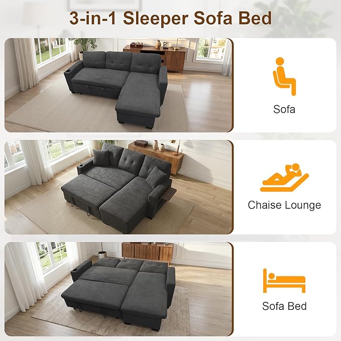 KCGKCG 82" L Shaped Sleeper Sofa Bed, Pull Out Couch Bed - Image 4