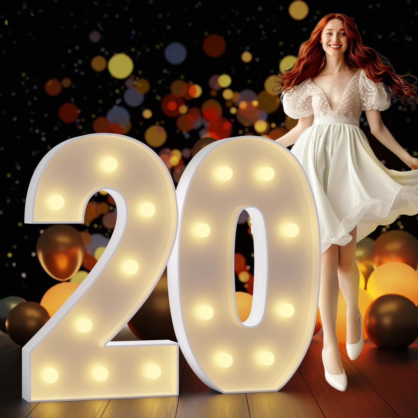 Marquee Numbers 3 Feet Tall Large Light Up Numbers 20th Birthday Decorations Girl Boy Big Yellow Light Outdoor Anniversary Decorations Balloon Arch Kit Party Backdrop 20
