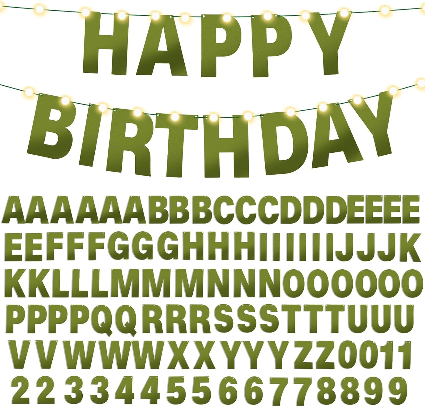TaoBary 112 Pcs DIY Letter Custom Banner Glitter Customizable Banner Kit Including 107 Letters and Numbers 3 Rope for Valentine Birthday Party(Bright Green)